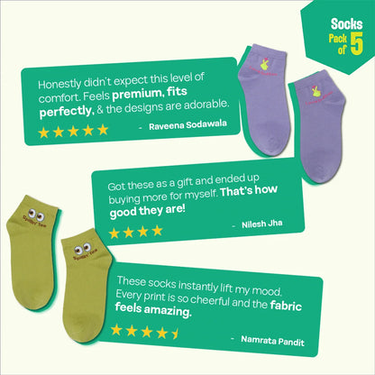Emotiverse! Unisex Socks, 100% Organic Cotton, High Ankle Length, Pack of 5