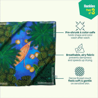 Tropical Tease! Unisex Hankies, 100% Organic Cotton, Pack of 3
