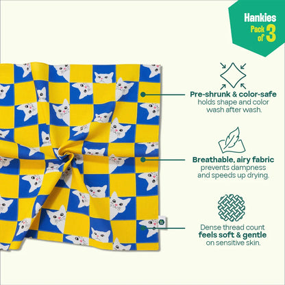 Just Meow Opinion! Unisex Hankies, 100% Organic Cotton, Pack of 3