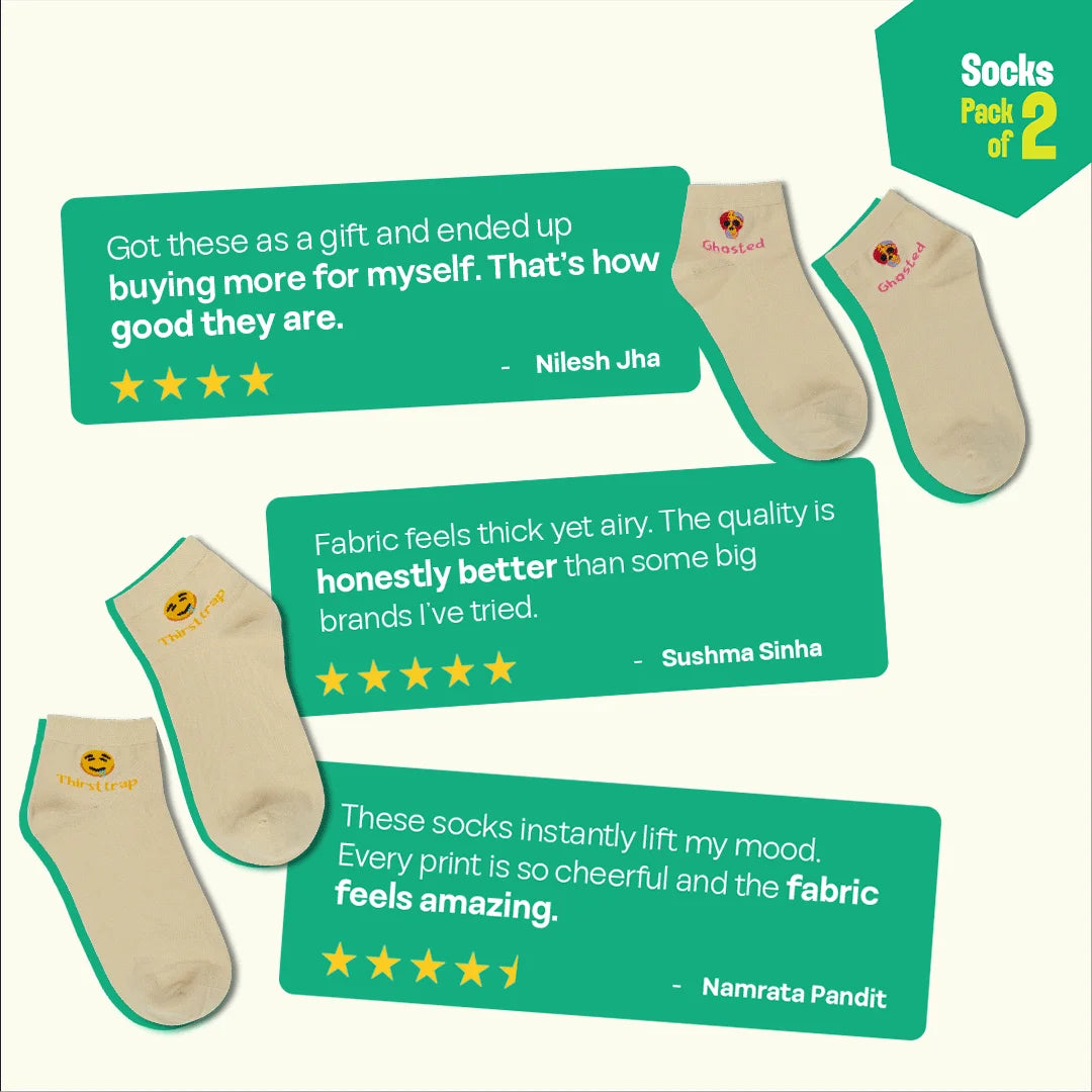 Unfiltered Vibes! Unisex Socks, 100% Organic Cotton, High Ankle Length, Pack of 2