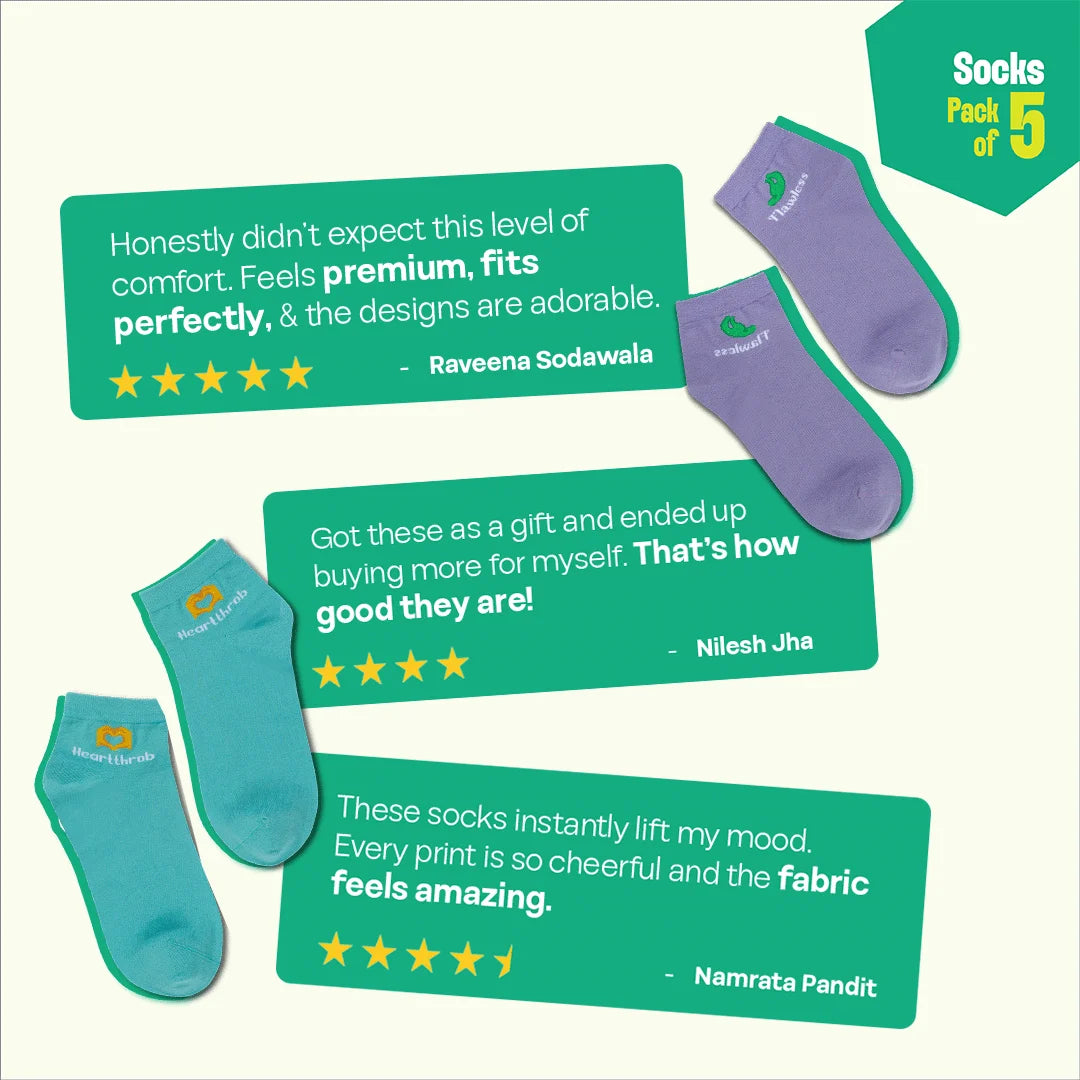 Love Struck! Unisex Socks, 100% Organic Cotton, High Ankle Length, Pack of 5