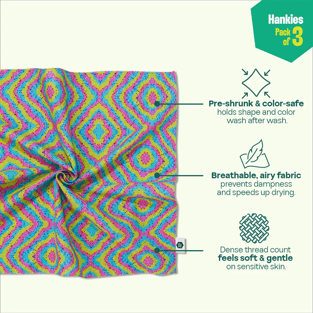 Rainbow Power! Unisex Hankies, 100% Organic Cotton, Pack of 3