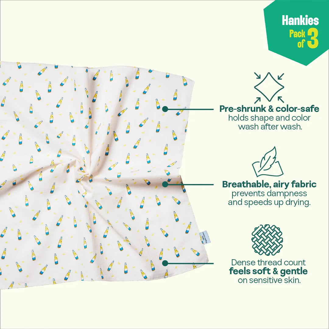 Happy High! Unisex Hankies, 100% Organic Cotton, Pack of 3