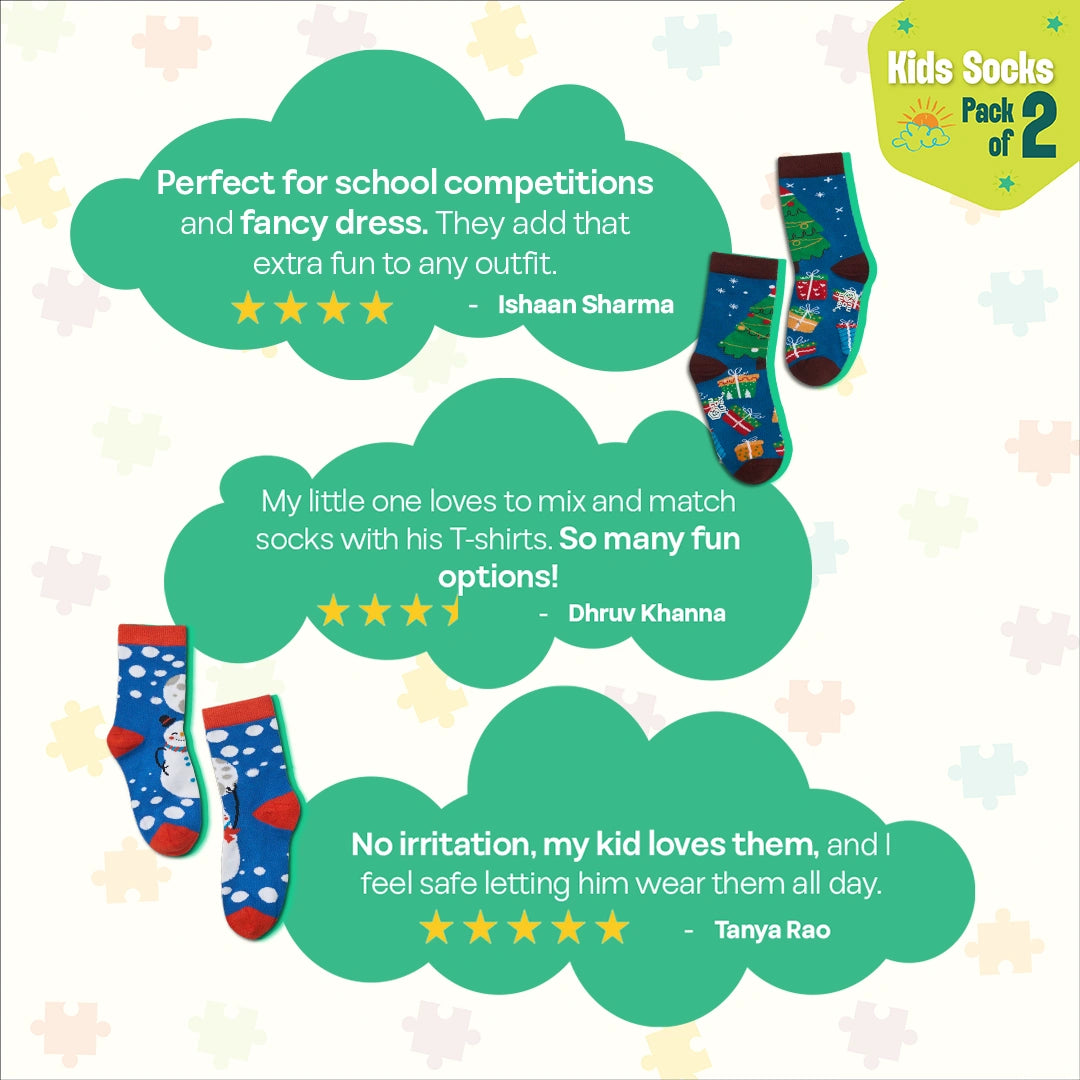 Jingle All The Way! Unisex Kid's Socks, 100% Bamboo, Crew Length, Pack of 2