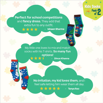 Jingle All The Way! Unisex Kid's Socks, 100% Bamboo, Crew Length, Pack of 2