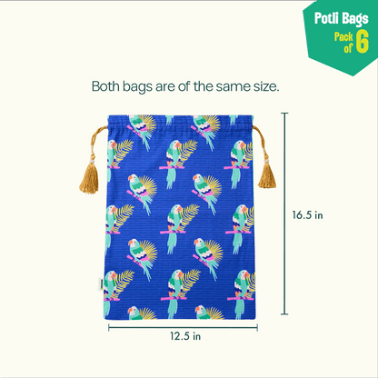 Jungle Fever! Unisex Potli Bags, 100% Cotton, Pack of 6