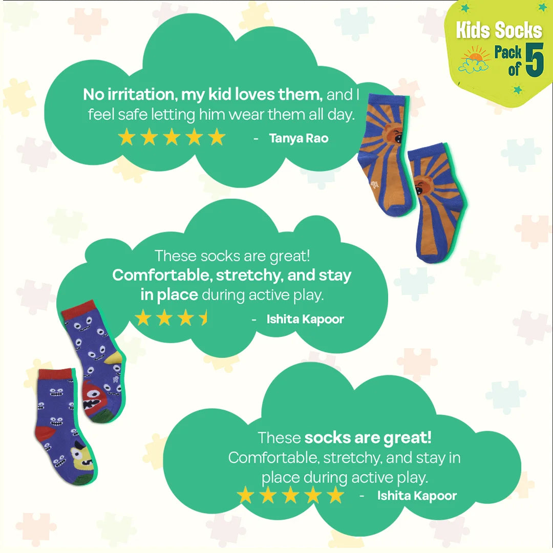 KFC! Kiddo Fun Collection! Unisex Kid's Socks, 100% Bamboo, Crew Length, Pack of 5