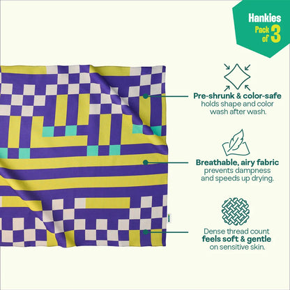 Pixel Chaos! Unisex Hankies, 100% Organic Cotton, Pack of 3