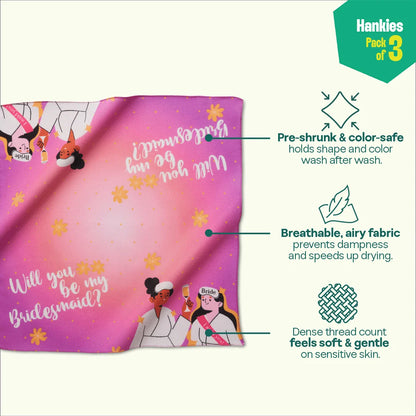 Bachelorette Party! Unisex Hankies, 100% Organic Cotton, Pack of 3