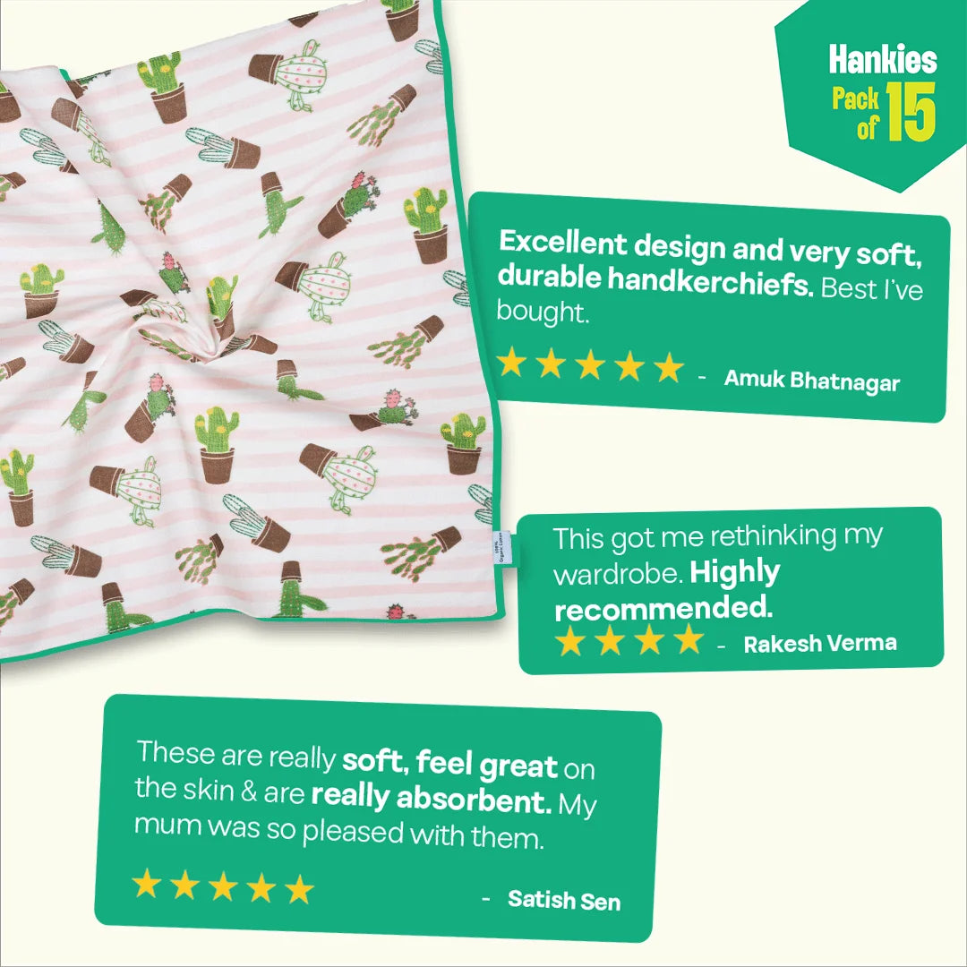 Summer Slay! Unisex Hankies, 100% Organic Cotton, Pack of 15