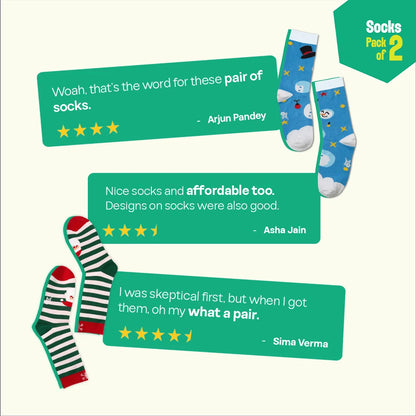 Snow Much Fun! Unisex Socks, 100% Organic Cotton, Crew Length, Pack of 2