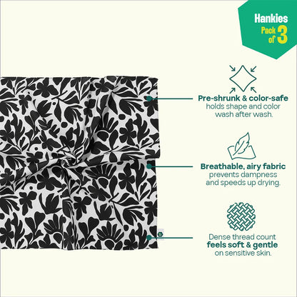 Blooming Tales! Unisex Hankies, 100% Organic Cotton, Pack of 3