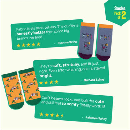 Weekend! Unisex Socks, 100% Organic Cotton, Ankle Length, Pack of 2