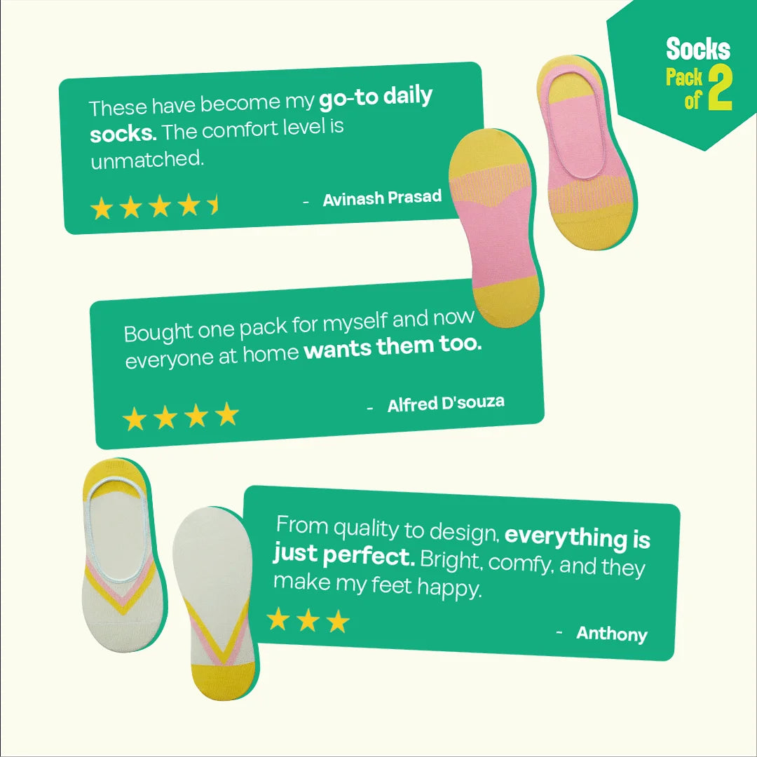 Between The Lines! Unisex Socks, 100% Organic Cotton, No Show, Pack of 2