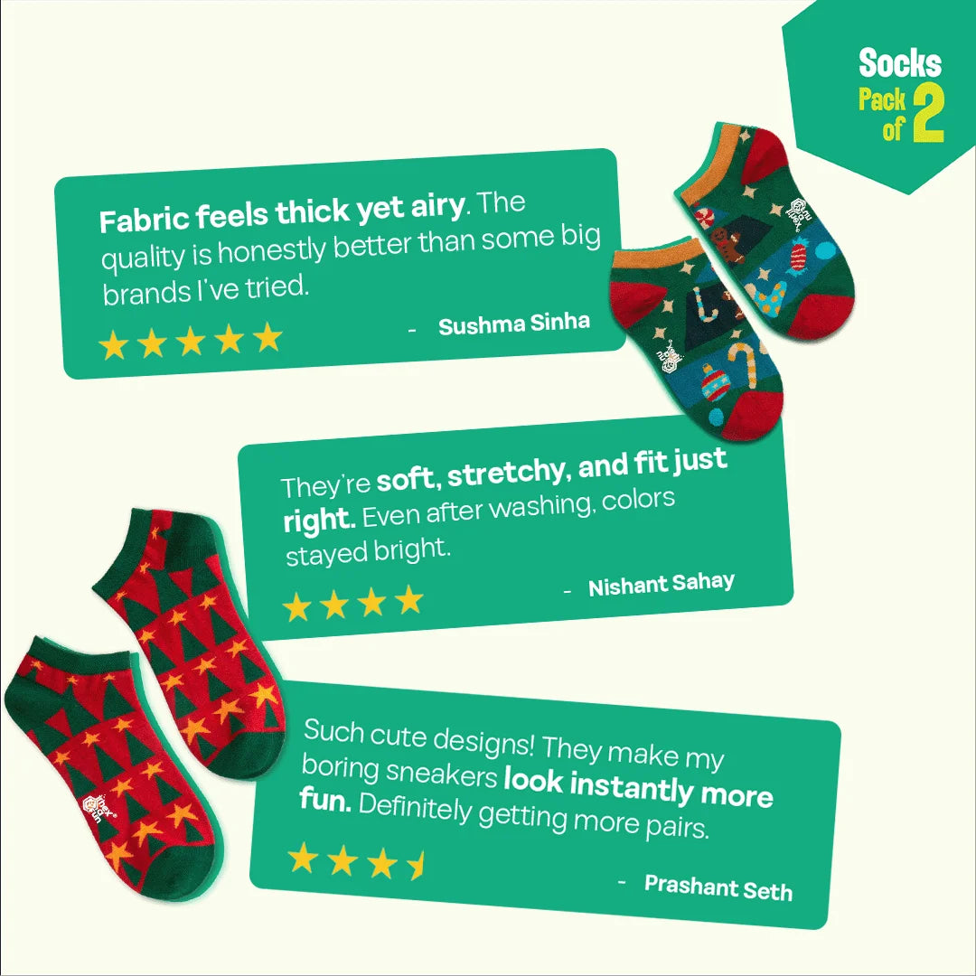 Hot In Red! Unisex Socks, 100% Organic Cotton, Ankle Length, Pack of 2