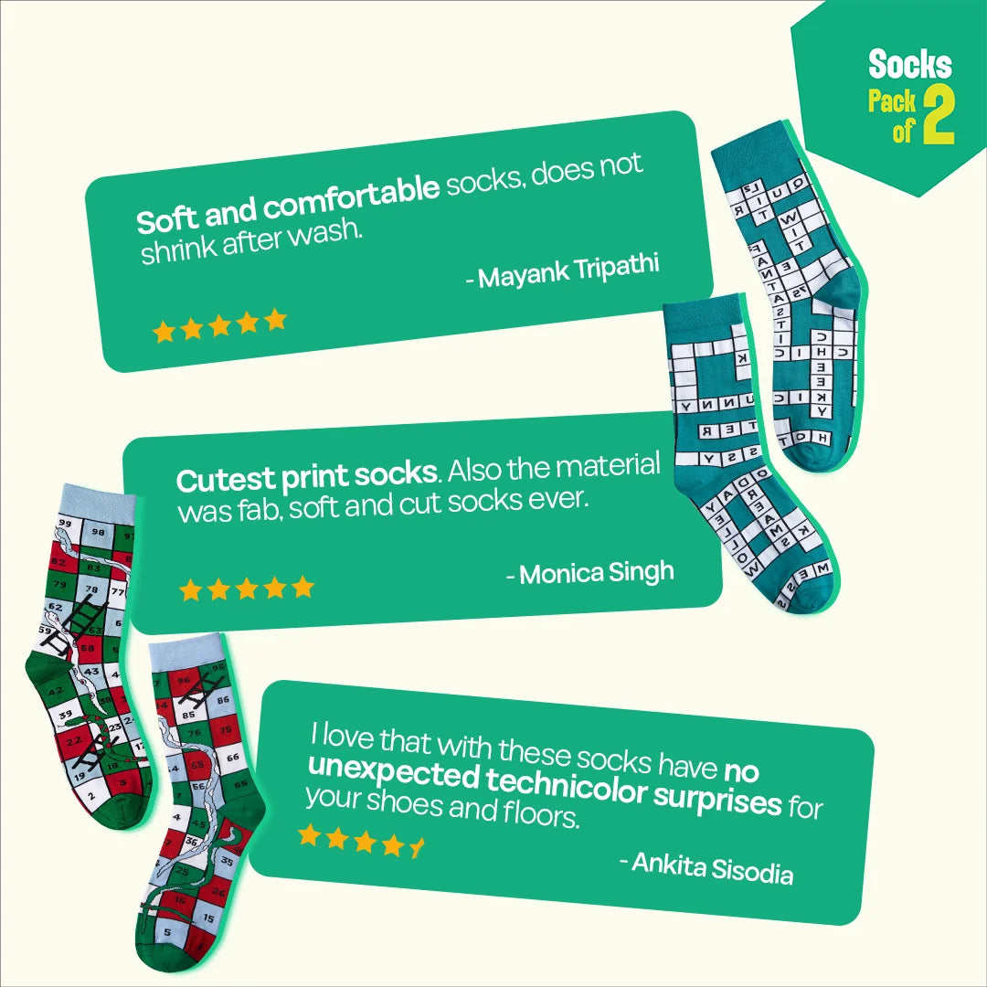 Game On! Unisex Socks, 100% Bamboo, Crew Length, Pack of 2