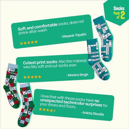 Game On! Unisex Socks, 100% Bamboo, Crew Length, Pack of 2
