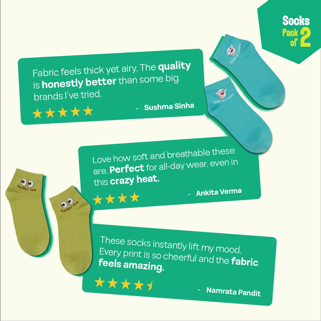 Tattletale! Unisex Socks, 100% Organic Cotton, High Ankle Length, Pack of 2