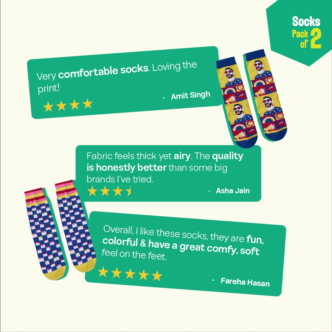 Rainbow Check! Unisex Socks, 100% Organic Cotton, Crew Length, Pack of 2