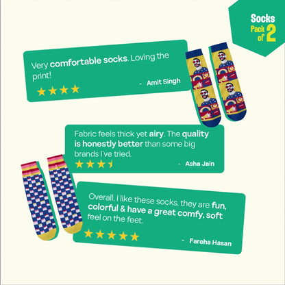Rainbow Check! Unisex Socks, 100% Organic Cotton, Crew Length, Pack of 2