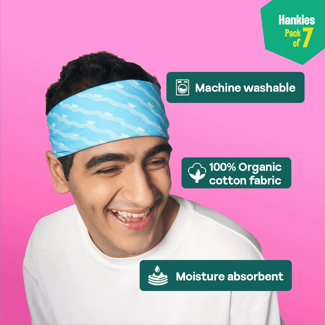 Style O'Clock! Unisex Hankies, 100% Organic Cotton, Pack of 7