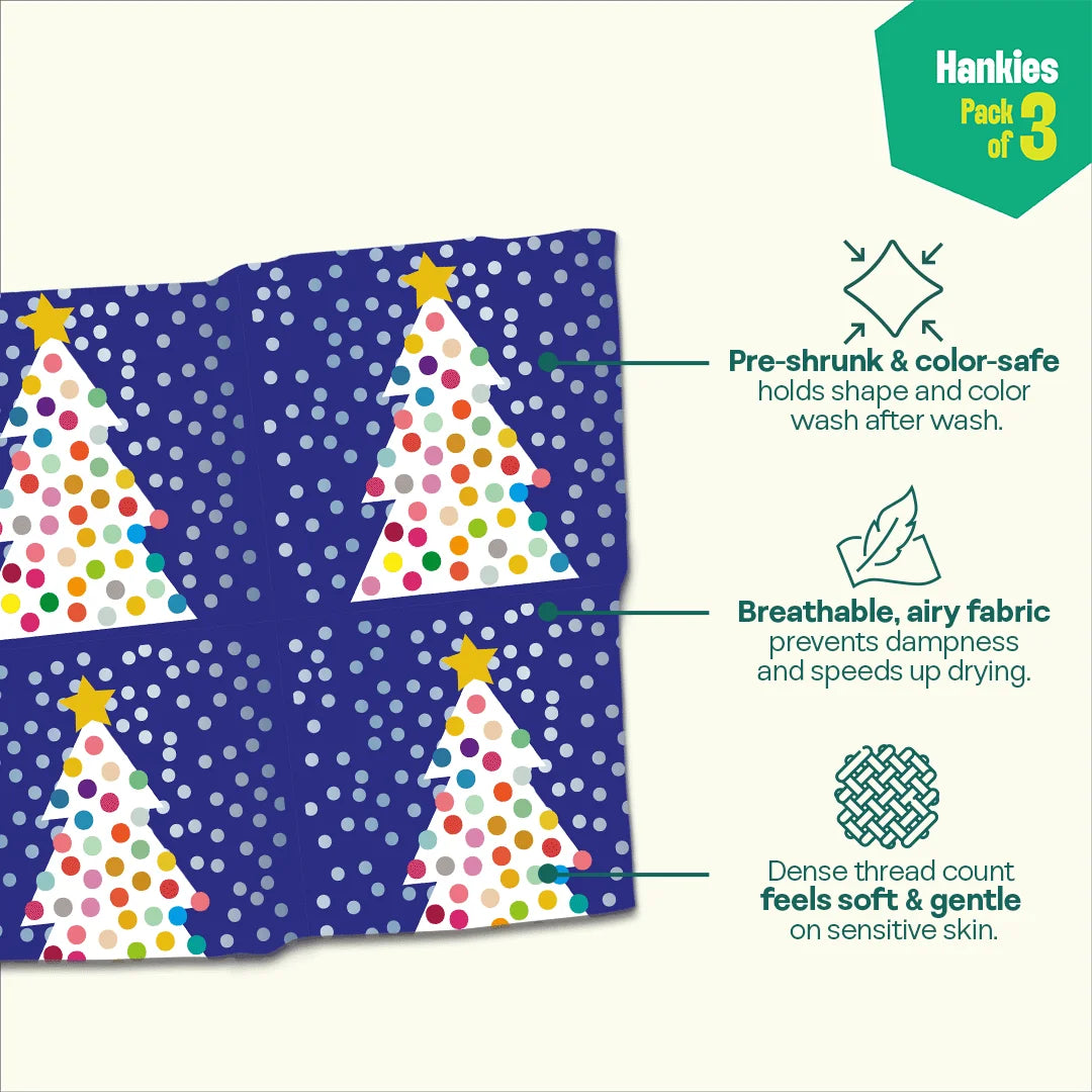 Snow Kiss! Unisex Hankies, 100% Organic Cotton, Pack of 3