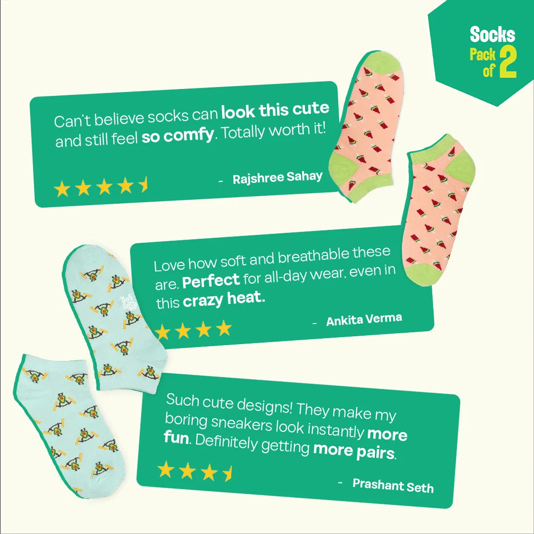Foodgasm! Unisex Socks, 100% Organic Cotton, Ankle Length, Pack of 2