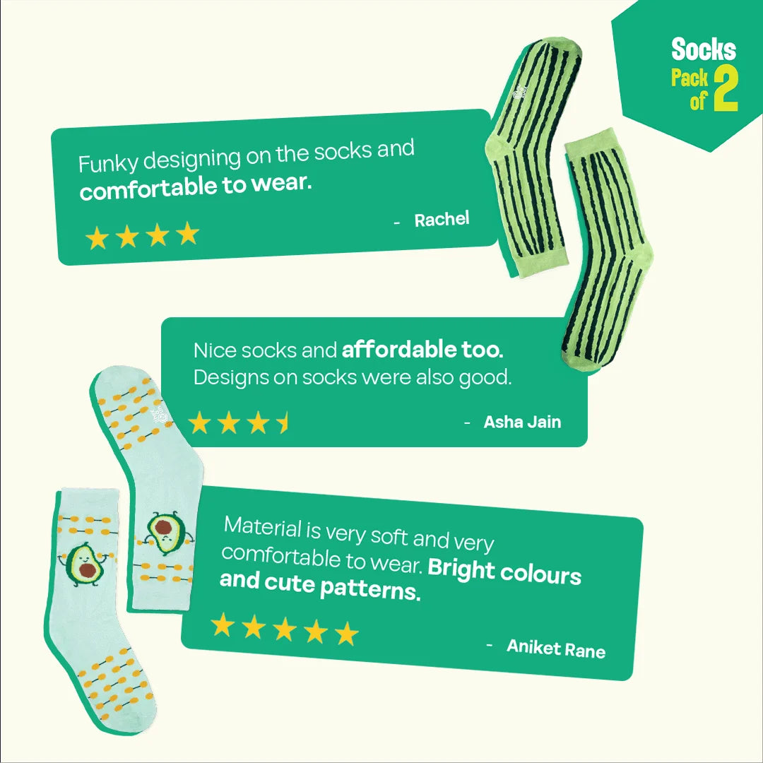Food Baby! Unisex Socks, 100% Organic Cotton, Crew Length, Pack of 2