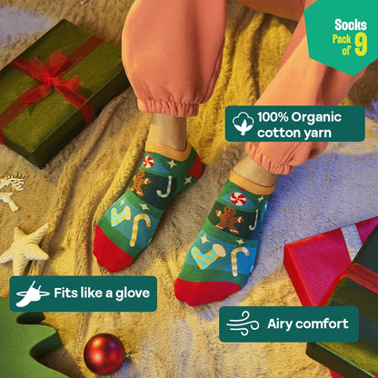 Christmas Music! Unisex Socks, 100% Organic Cotton, Ankle Length, Pack of 9