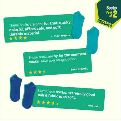 Feeling Blue! Unisex Socks, 100% Organic Cotton, Ankle Length, Pack of 2