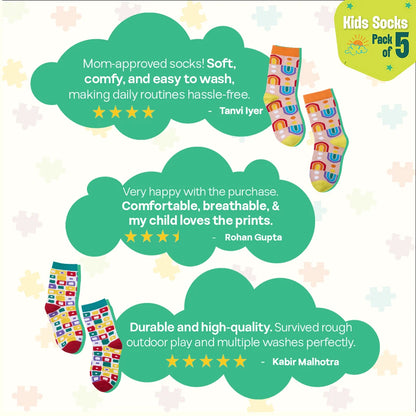 Chill Thrill! Unisex Kid's Socks, 100% Bamboo, Crew Length, Pack of 5