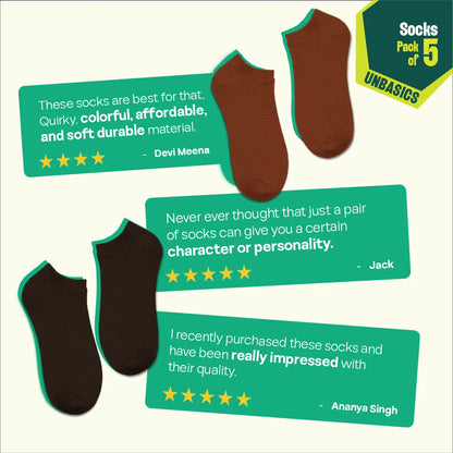 Color Cascade! Unisex Socks, 100% Organic Cotton, Ankle Length, Pack of 5