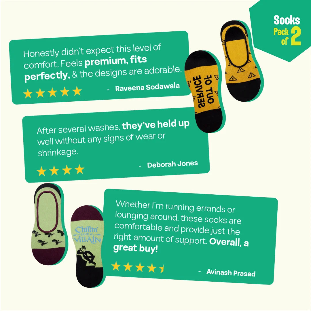 Fun Friday! Unisex Socks, 100% Organic Cotton, No Show, Pack of 2