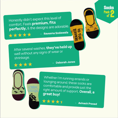 Fun Friday! Unisex Socks, 100% Organic Cotton, No Show, Pack of 2