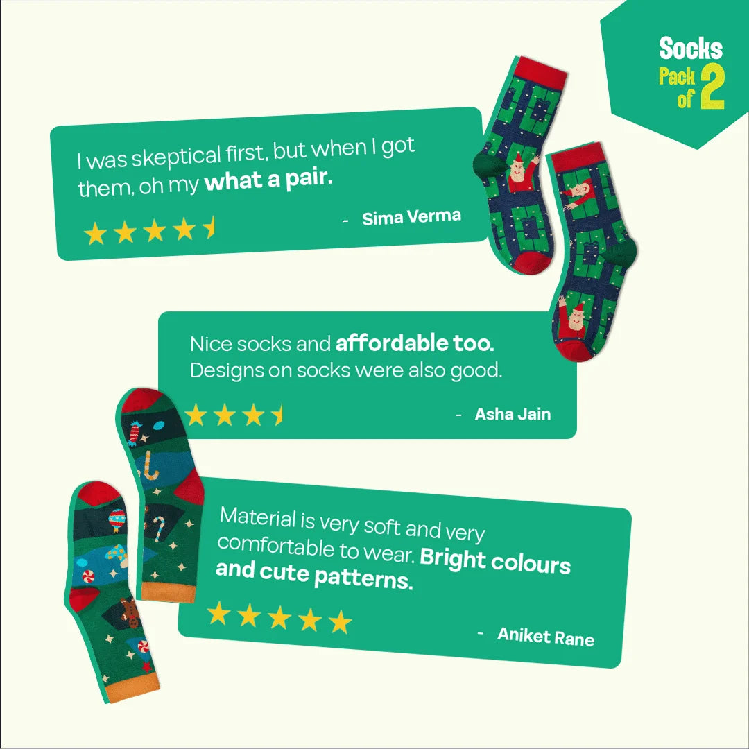 X'mas-Duo! Unisex Socks, 100% Organic Cotton, Crew Length, Pack of 2