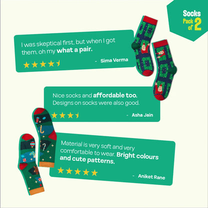 X'mas-Duo! Unisex Socks, 100% Organic Cotton, Crew Length, Pack of 2