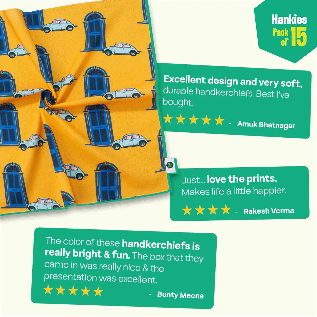 Wanderlust! Unisex Hankies, 100% Organic Cotton, Pack of 15