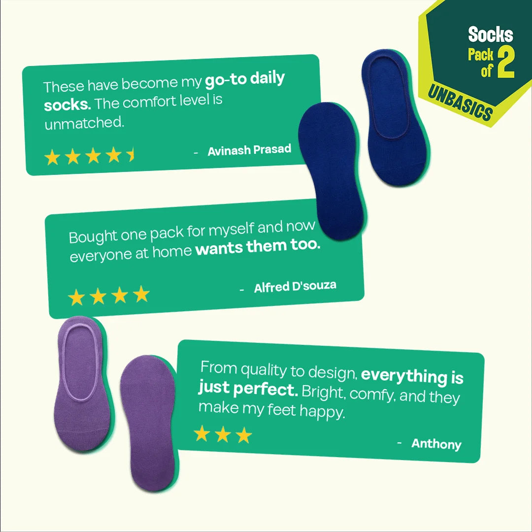 Color Con! Unisex Socks, 100% Organic Cotton, No Show, Pack of 2