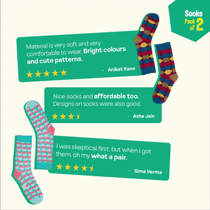 Shape Chiller! Unisex Socks, 100% Organic Cotton, Crew Length, Pack of 2
