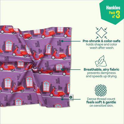 Out Of Town! Unisex Hankies, 100% Organic Cotton, Pack of 3