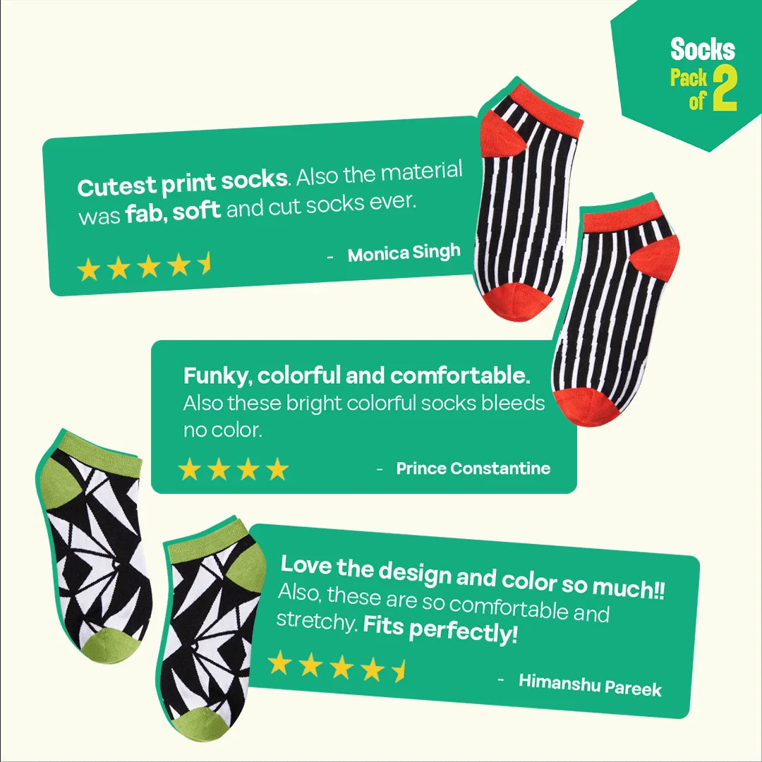 Monochromatic! Unisex Socks, 100% Bamboo, Ankle Length, Pack of 2