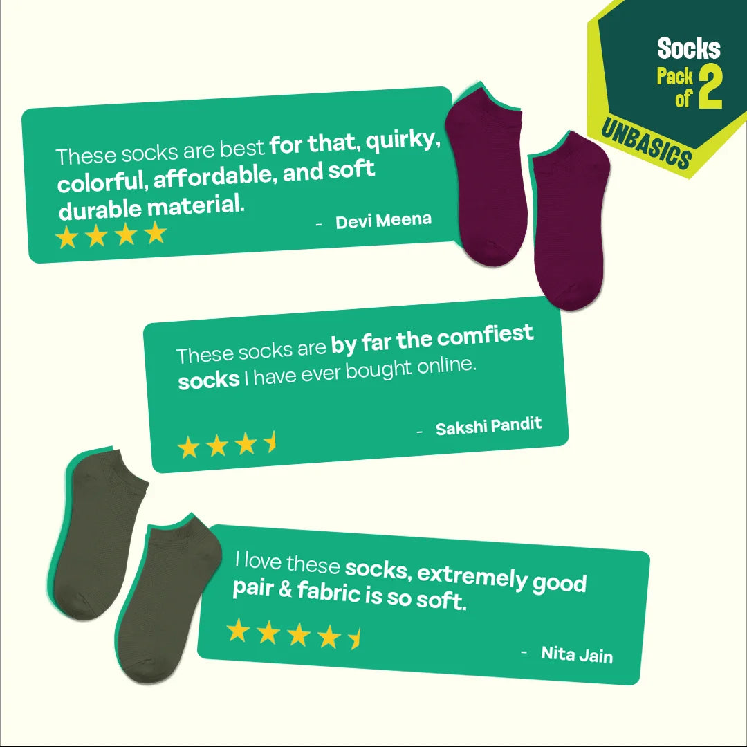 Urban Groove! Unisex Socks, 100% Organic Cotton, Ankle Length, Pack of 2