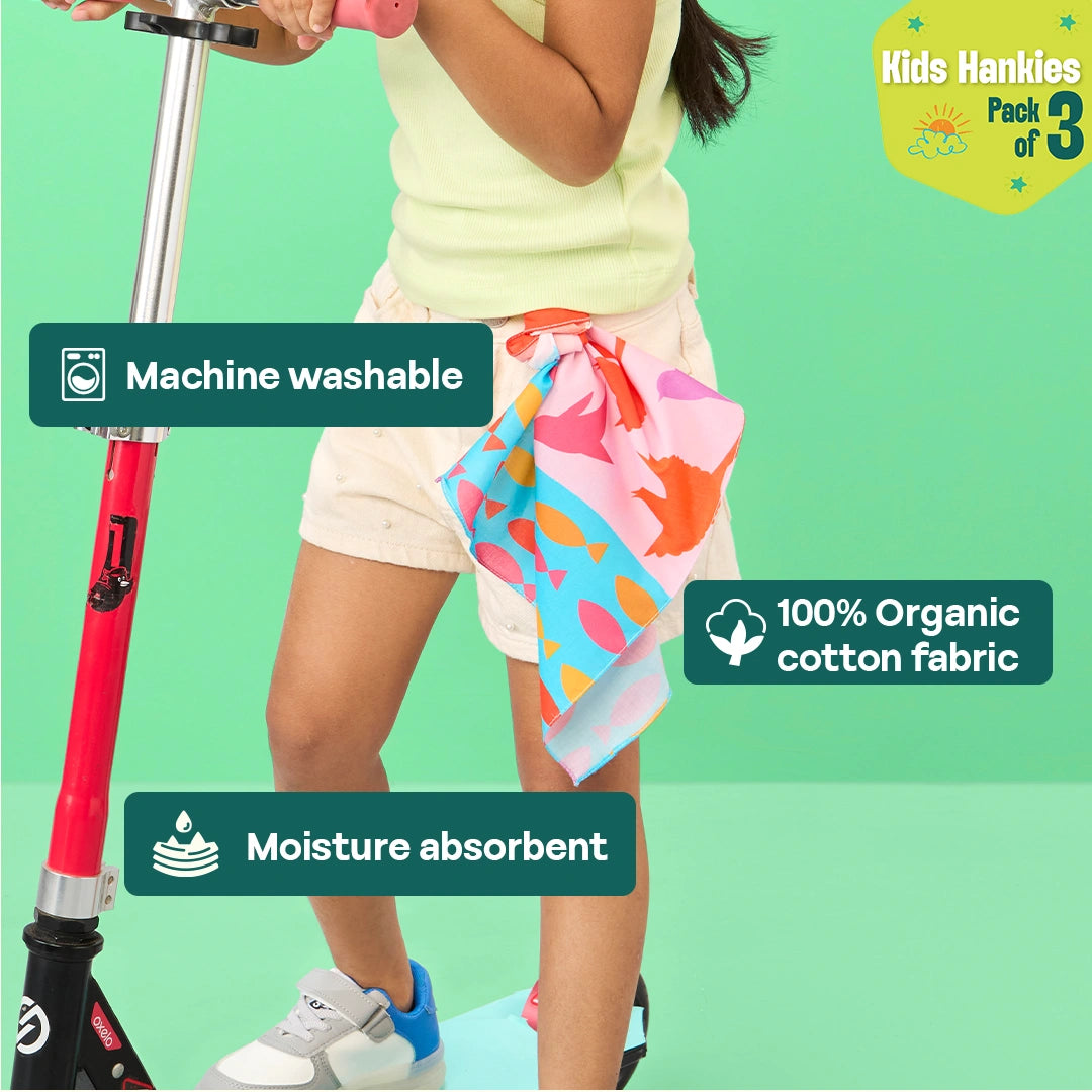 Nature Wonders! Unisex Kid's Hankies, 100% Organic Cotton, Pack of 3