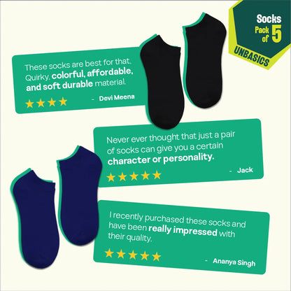 Color Canvas! Unisex Socks, 100% Organic Cotton, Ankle Length, Pack of 5