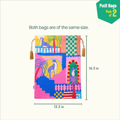 Claw-some! Unisex Potli Bags, 100% Cotton, Pack of 2