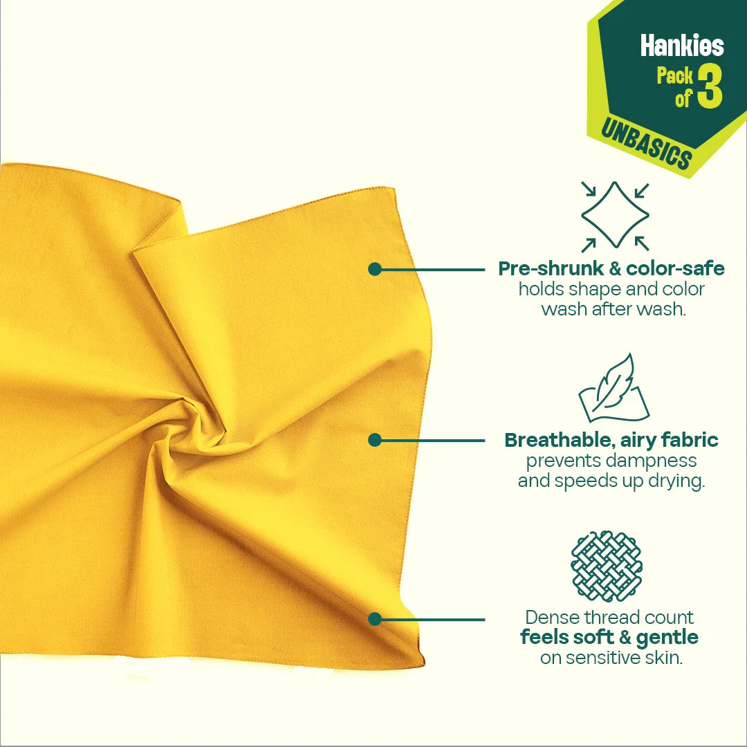 Color Shot! Unisex Hankies, 100% Organic Cotton, Pack of 3