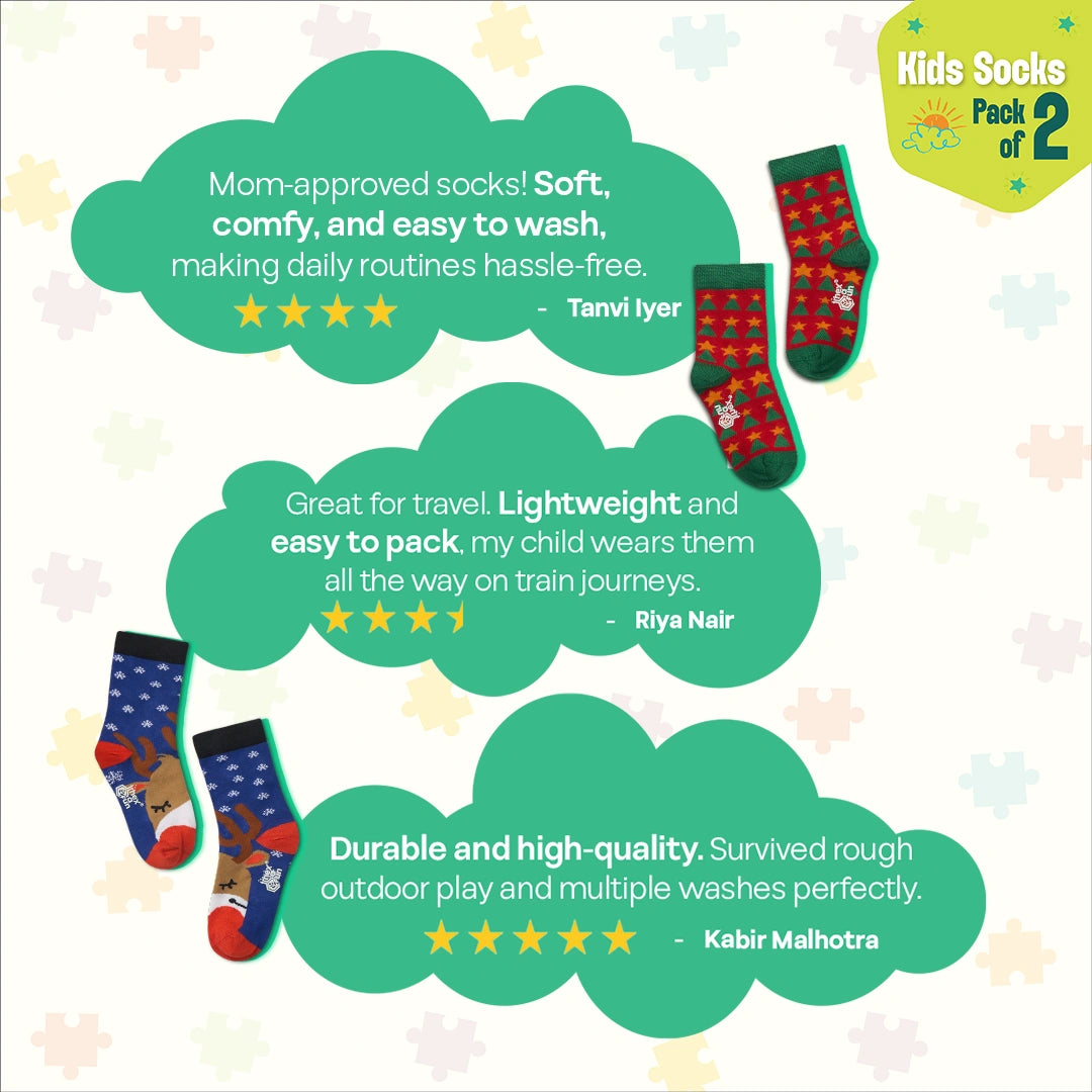 Merry Mischief! Unisex Kid's Socks, 100% Bamboo, Crew Length, Pack of 2