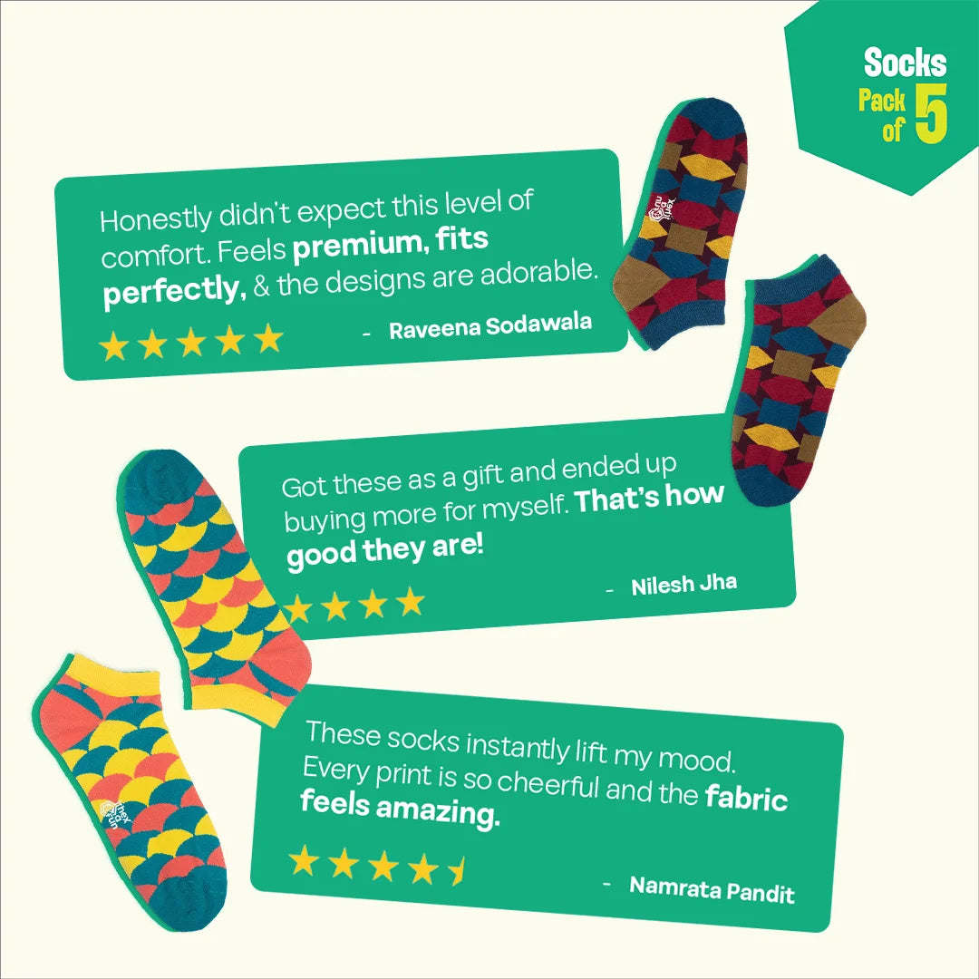 Geometry Class! Unisex Socks, 100% Organic Cotton, Ankle Length, Pack of 5