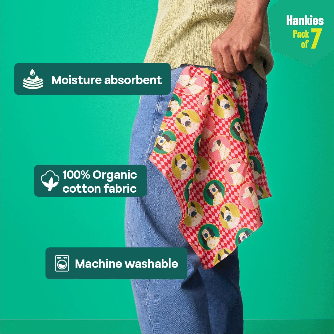 Wagging Tails! Unisex Hankies, 100% Organic Cotton, Pack of 7