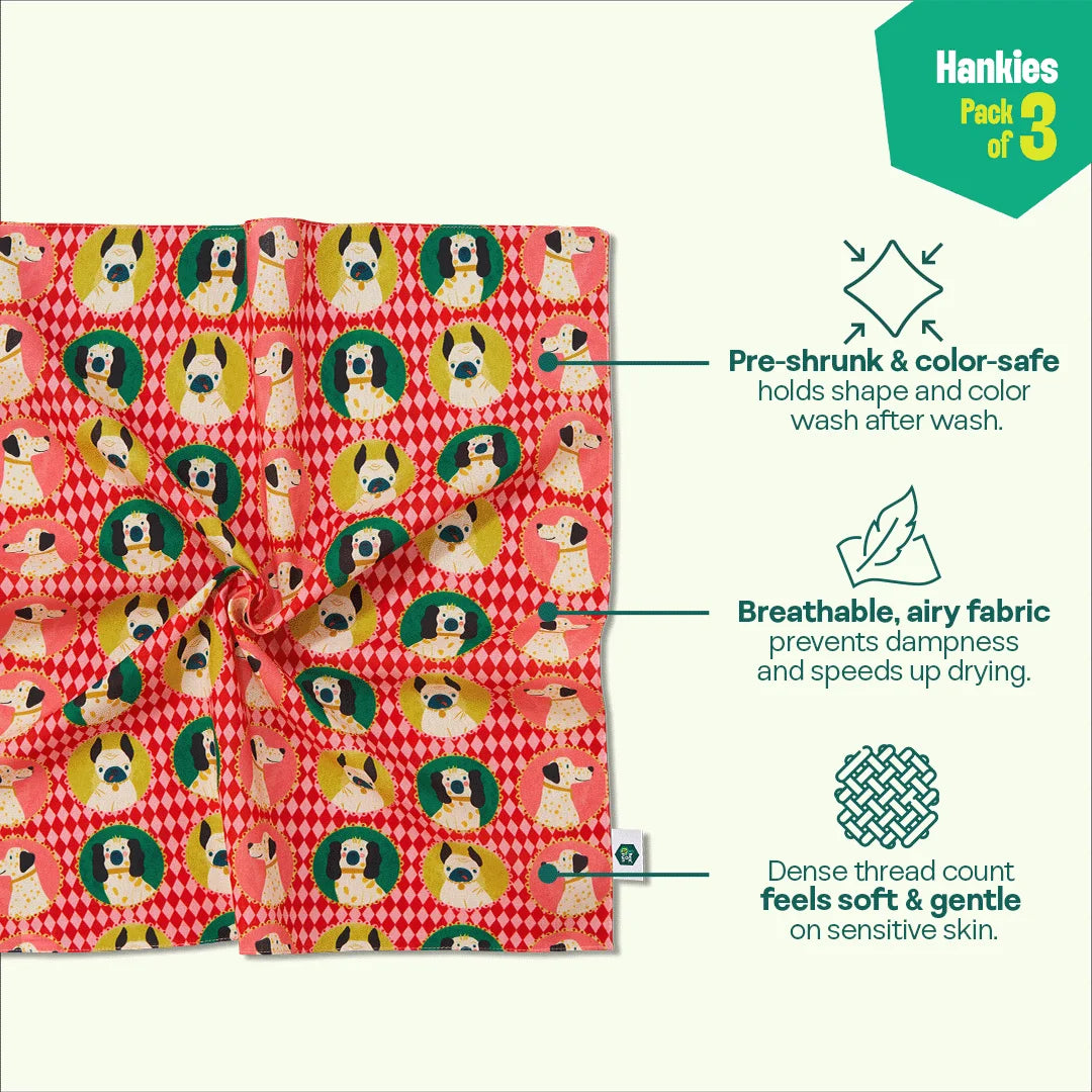 Pawsome! Unisex Hankies, 100% Organic Cotton, Pack of 3